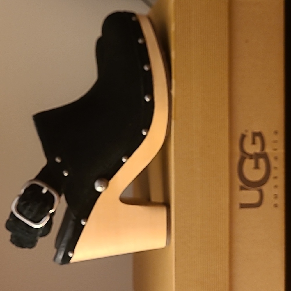 UGG Black Suede Heeled Mules Size 11 M